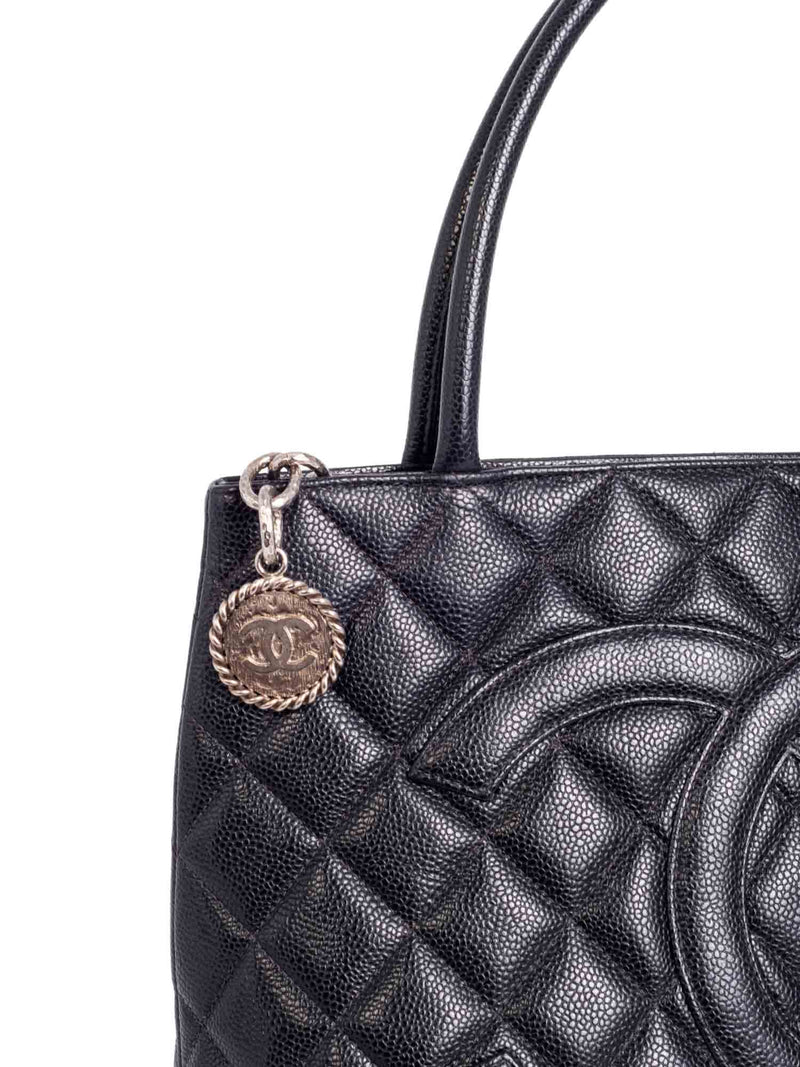 CHANEL CC Logo Quilted Caviar Leather Bag Black-designer resale