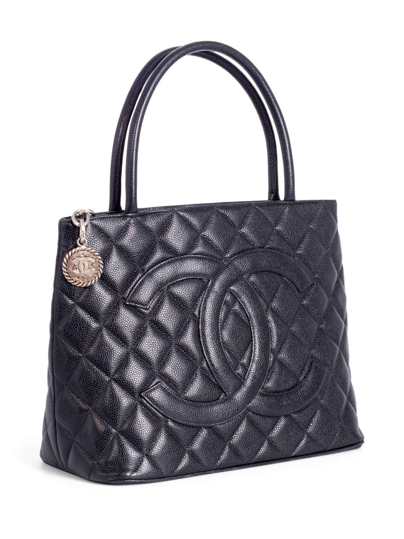 CHANEL CC Logo Quilted Caviar Leather Bag Black