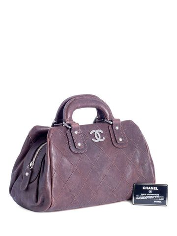 CHANEL CC Logo Quilted Caviar Leather Doctor Bag Brown-designer resale