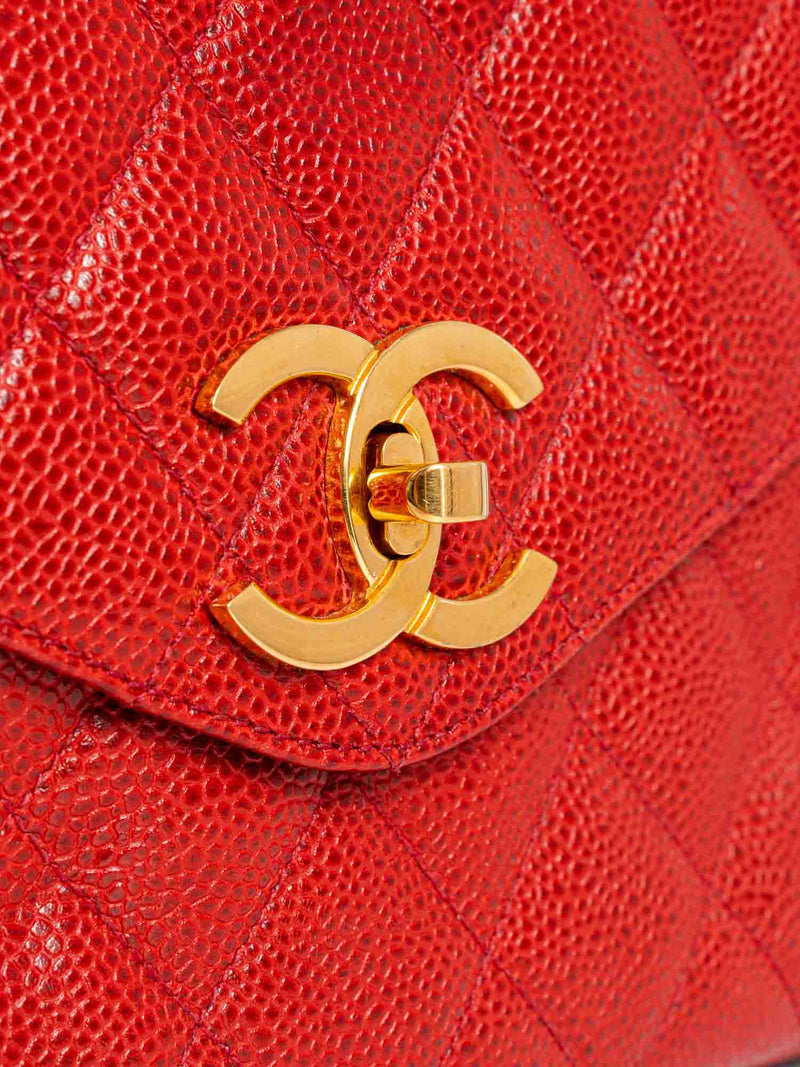 Chanel CHANEL Caviar Skin Drawstring Shoulder Bag Leather Red