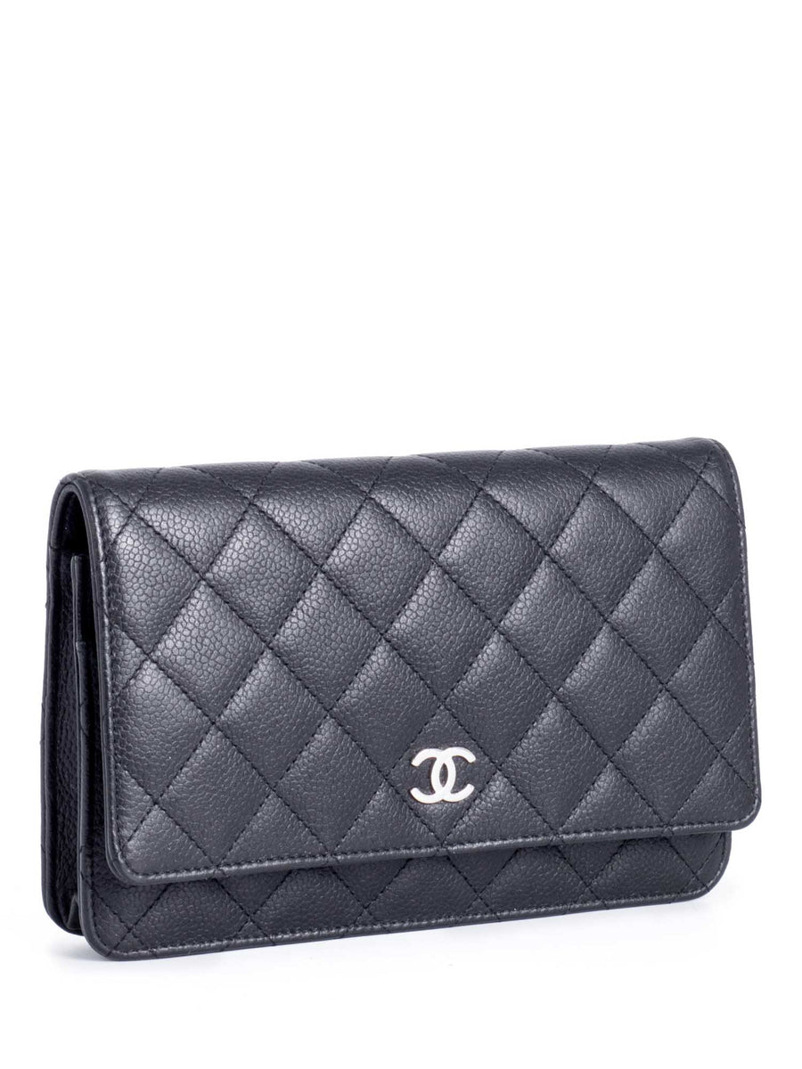 CHANEL Iridescent Caviar Chevron Quilted Compact Flap Wallet Black 455169