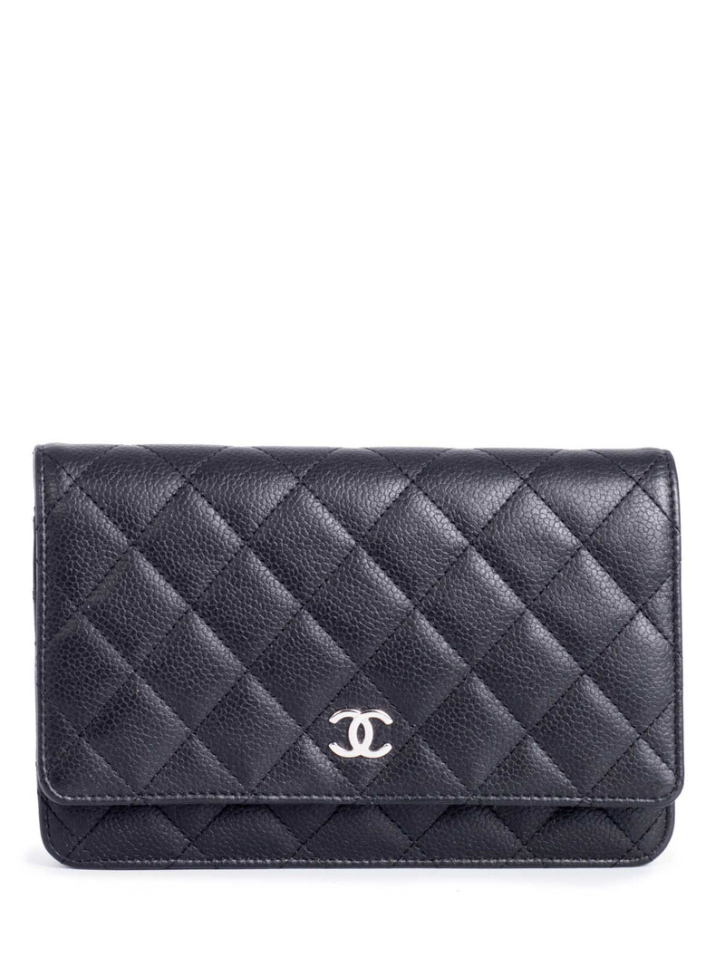 CHANEL CC Logo Quilted Caviar Leather Flap Wallet Clutc Black