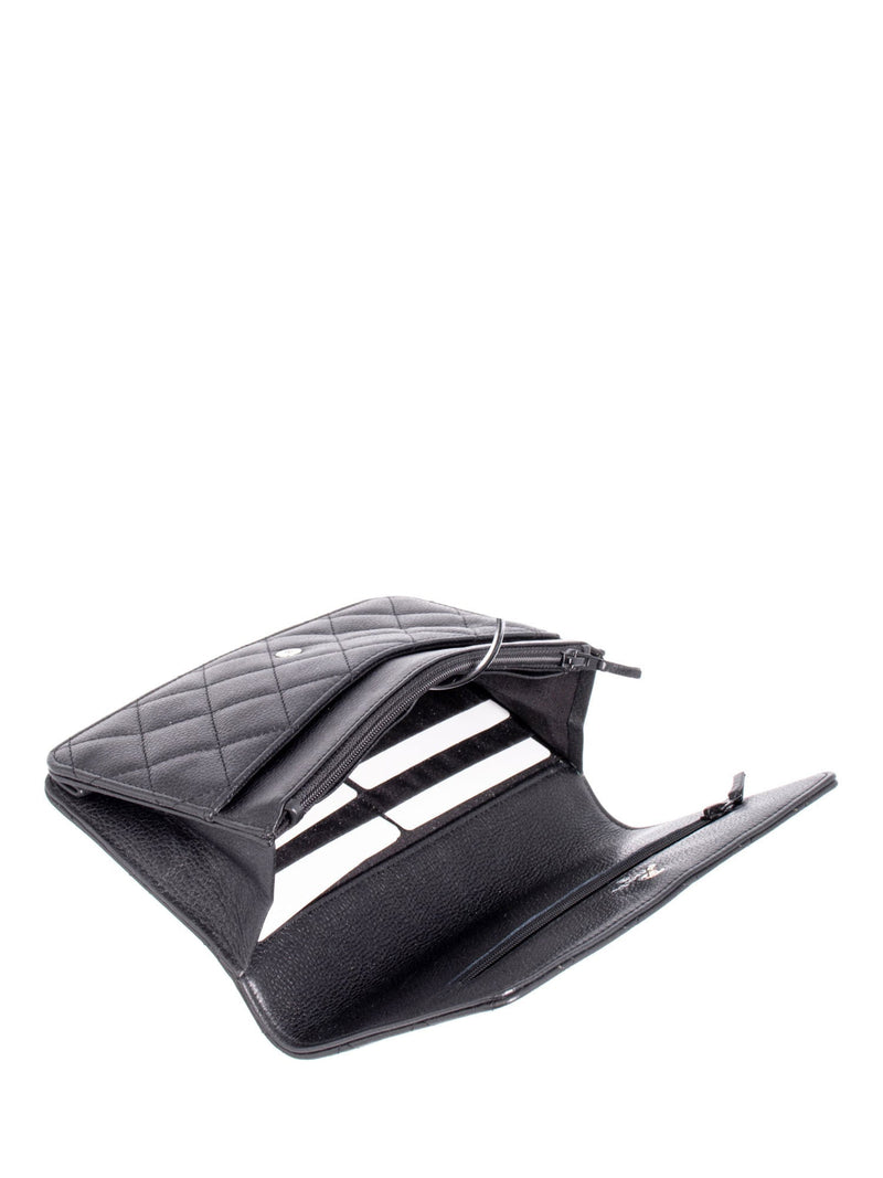 CHANEL CC Logo Quilted Caviar Leather Flap Wallet Clutc Black-designer resale