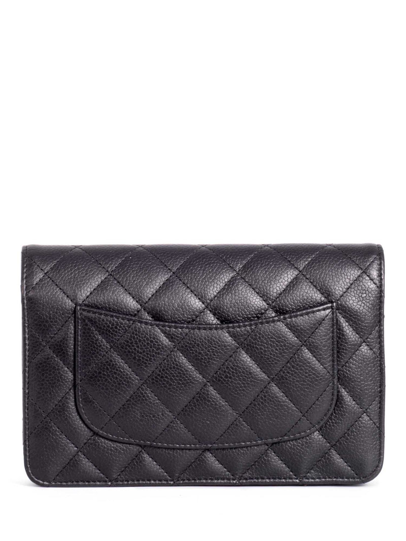 CHANEL CC Logo Quilted Caviar Leather Flap Wallet Clutc Black