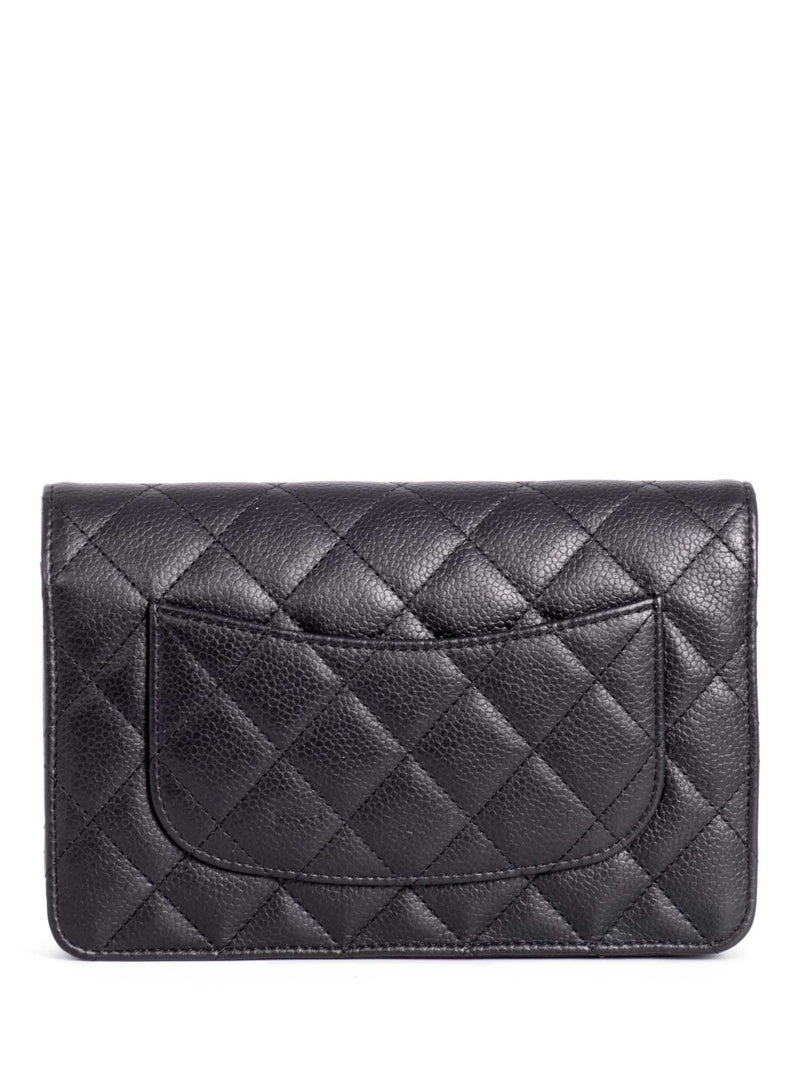 CHANEL CC Logo Quilted Caviar Leather Flap Wallet Clutc Black-designer resale