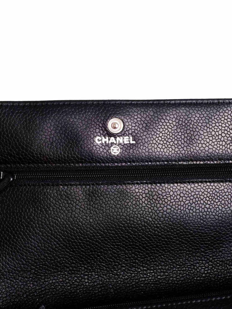 CHANEL CC Logo Quilted Caviar Leather Flap Wallet Clutc Black