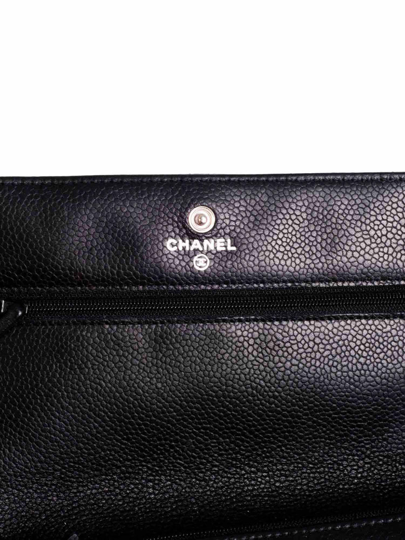 CHANEL CC Logo Quilted Caviar Leather Flap Wallet Clutc Black-designer resale