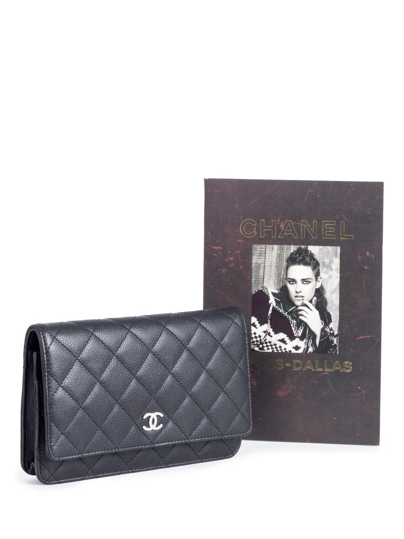 Chanel Caviar Chevron Quilted Wallet On Chain WOC Black