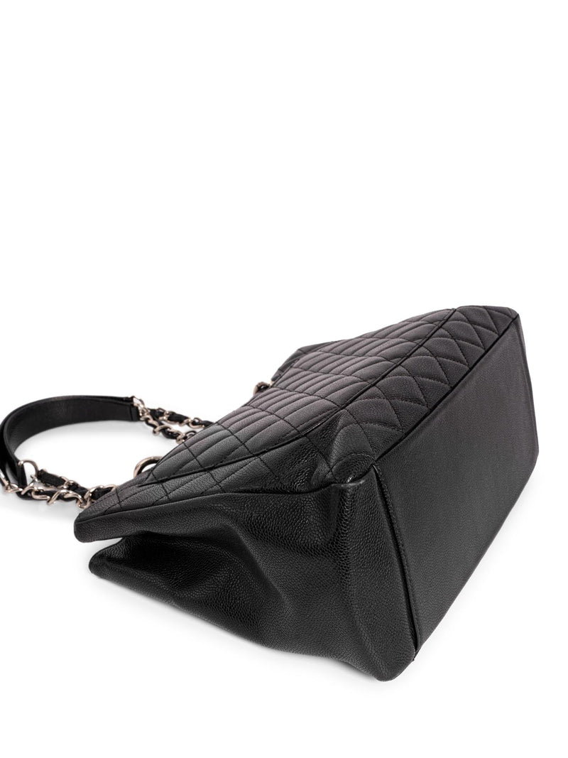 CHANEL CC Logo Quilted Caviar Leather Shopper Bag Black-designer resale