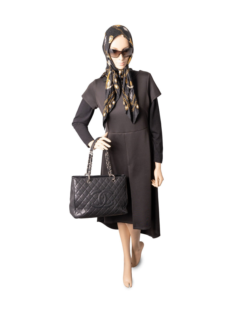 CHANEL CC Logo Quilted Caviar Leather Shopper Bag Black-designer resale