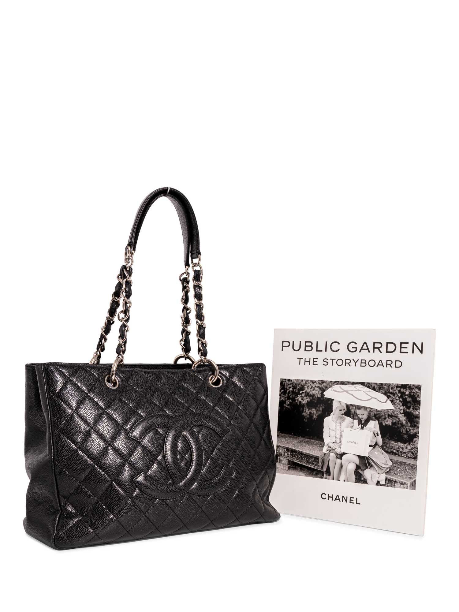 CHANEL CC Logo Quilted Caviar Leather Shopper Bag Black-designer resale