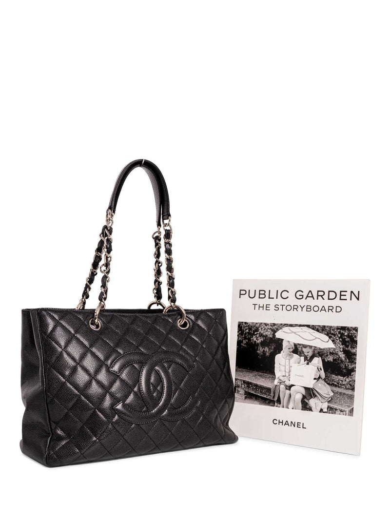 CHANEL CC Logo Quilted Caviar Leather Shopper Bag Black-designer resale