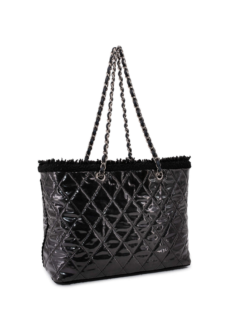 CHANEL CC Logo Quilted Fringe Shopper Bag Black-designer resale