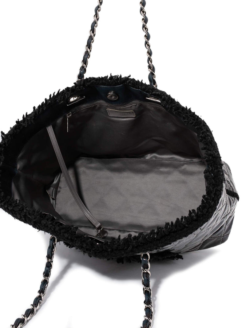 CHANEL CC Logo Quilted Fringe Shopper Bag Black-designer resale