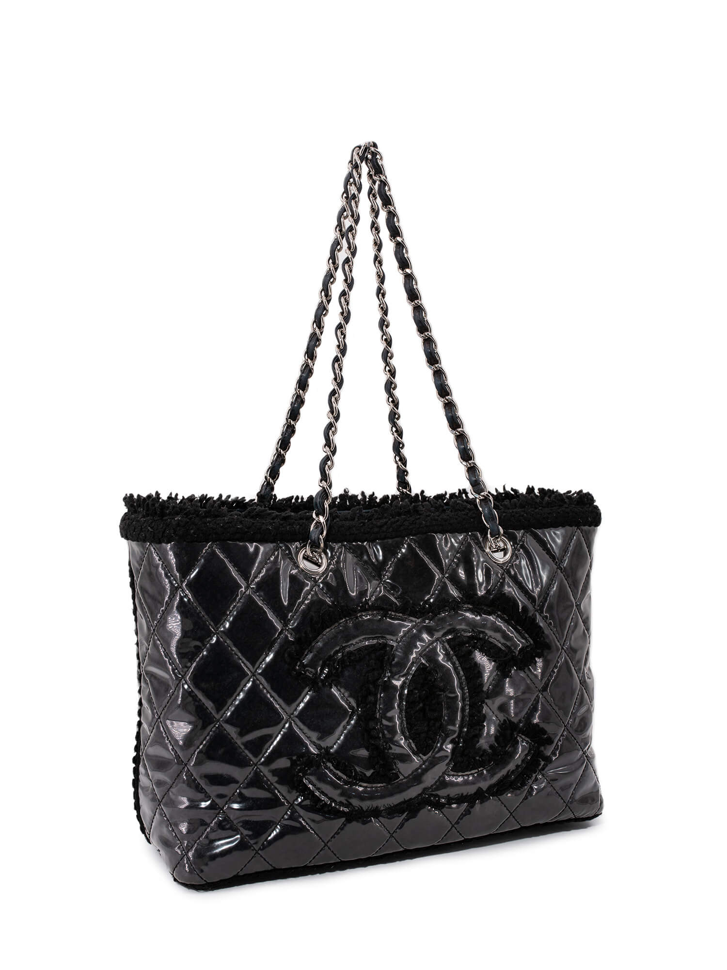 CHANEL CC Logo Quilted Fringe Shopper Bag Black-designer resale