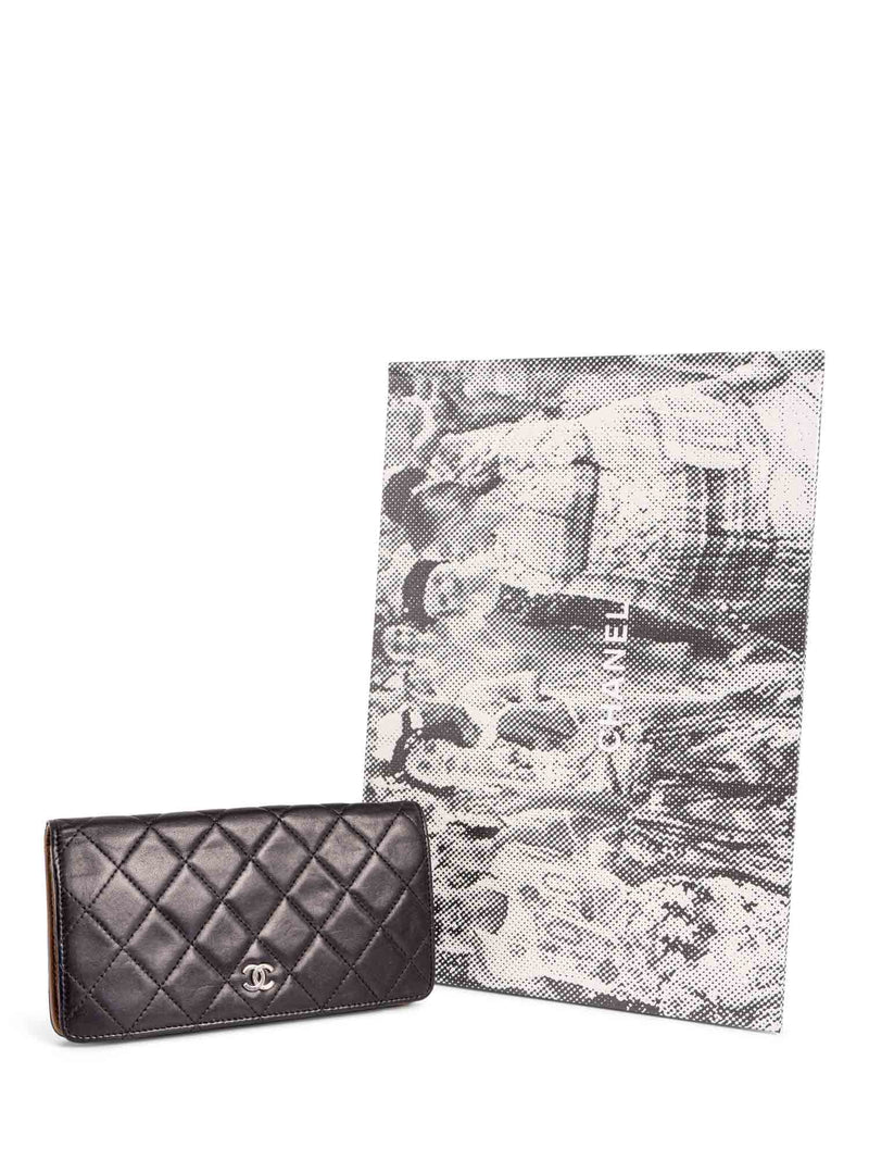 CHANEL CC Logo Quilted Leather Bi-Fold Wallet Black Taupe-designer resale
