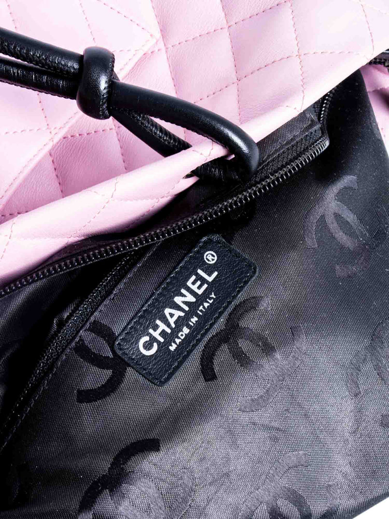 CHANEL CC Logo Quilted Leather Cambon Tote MM Pink-designer resale