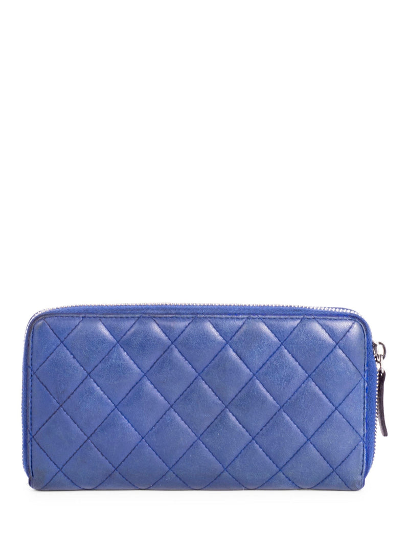 CHANEL CC Logo Quilted Leather Continental Zip Around Wallet Blue