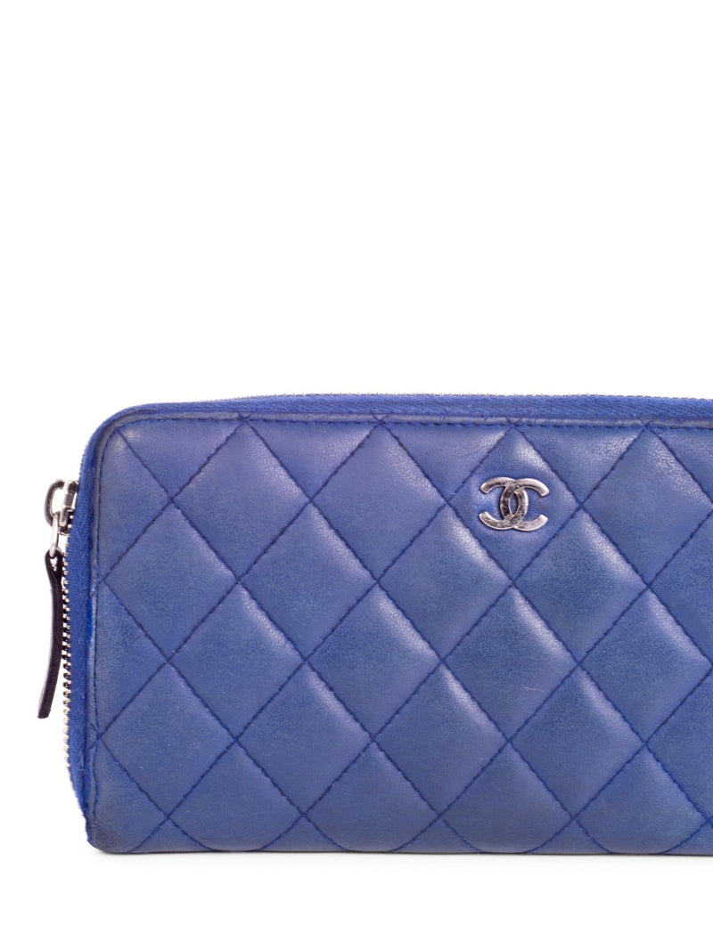 CHANEL CC Logo Quilted Leather Continental Zip Around Wallet Blue-designer resale