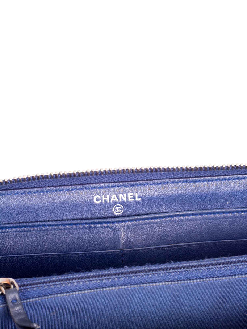 CHANEL CC Logo Quilted Leather Continental Zip Around Wallet Blue-designer resale