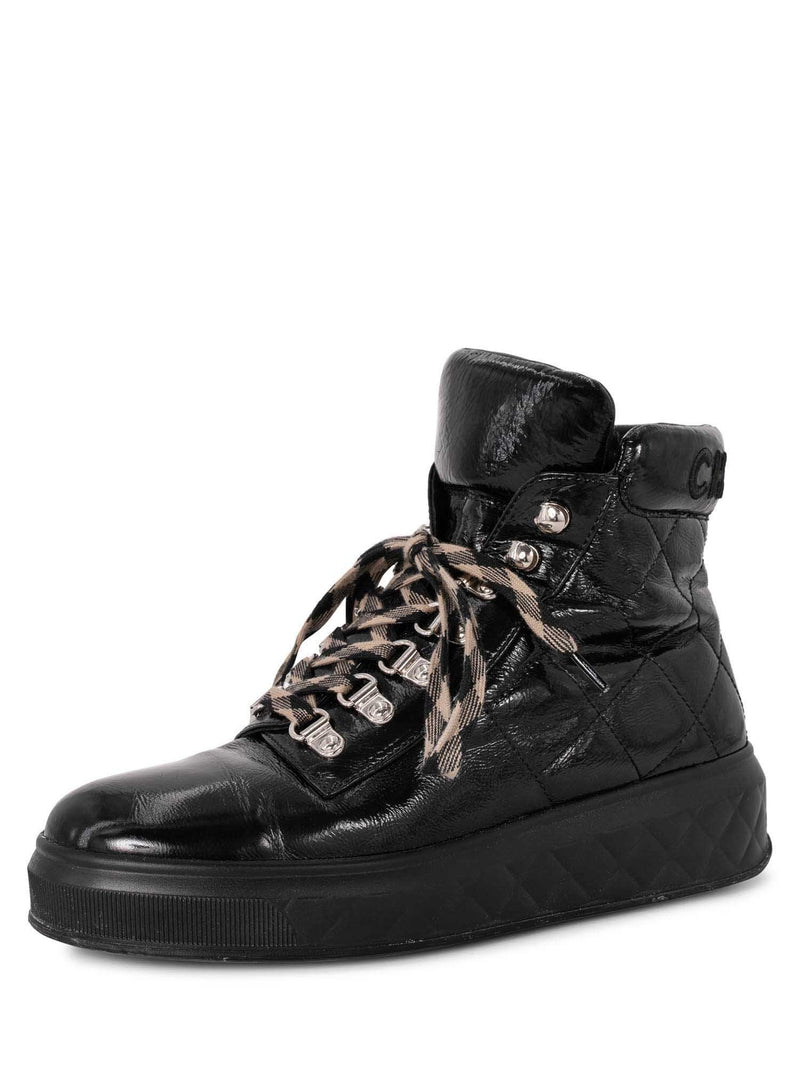 CHANEL CC Logo Quilted Leather High Top Platform Sneakers Black