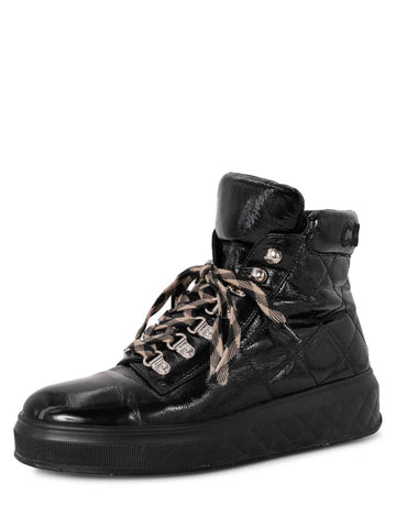 CHANEL CC Logo Quilted Leather High Top Platform Sneakers Black-designer resale