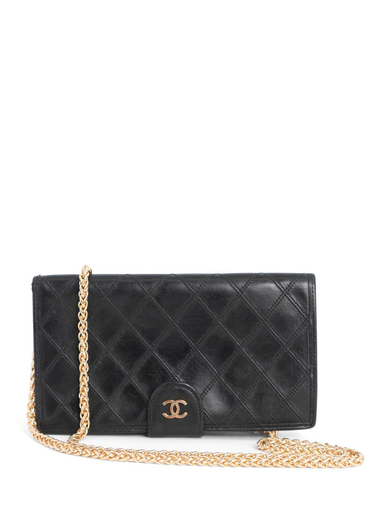 Chanel Vintage Chanel Black Quited Leather Long Flap Wallet