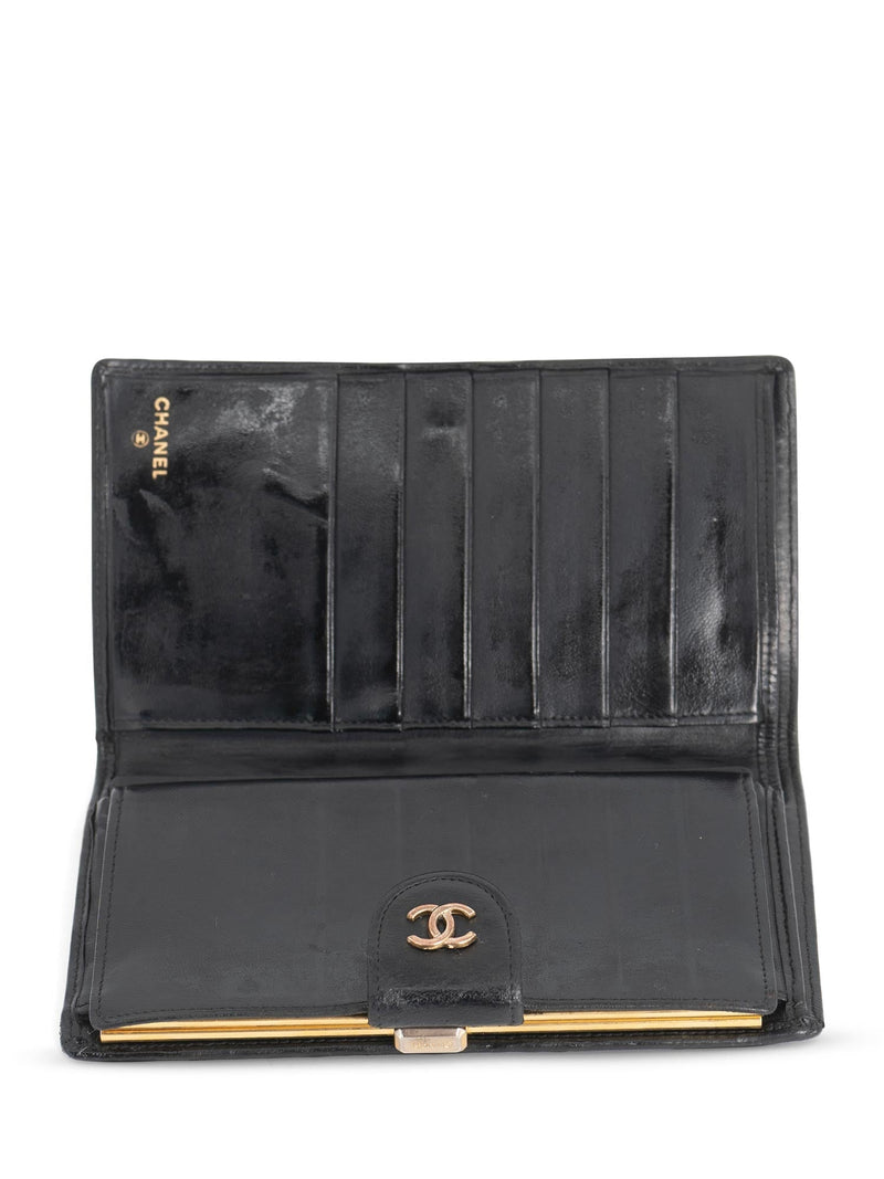CHANEL CC Logo Quilted Leather Kiss Lock Wallet on Chain Black-designer resale