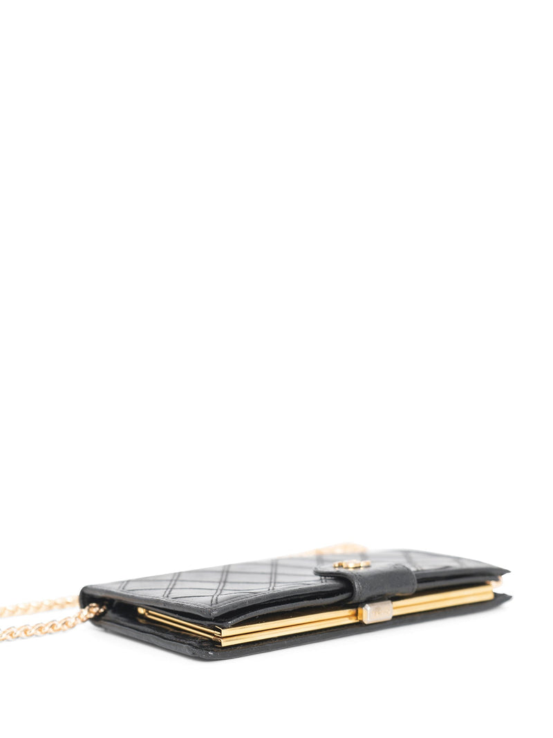 CHANEL CC Logo Quilted Leather Kiss Lock Wallet on Chain Black-designer resale