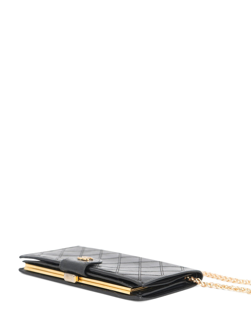 CHANEL CC Logo Quilted Leather Kiss Lock Wallet on Chain Black-designer resale