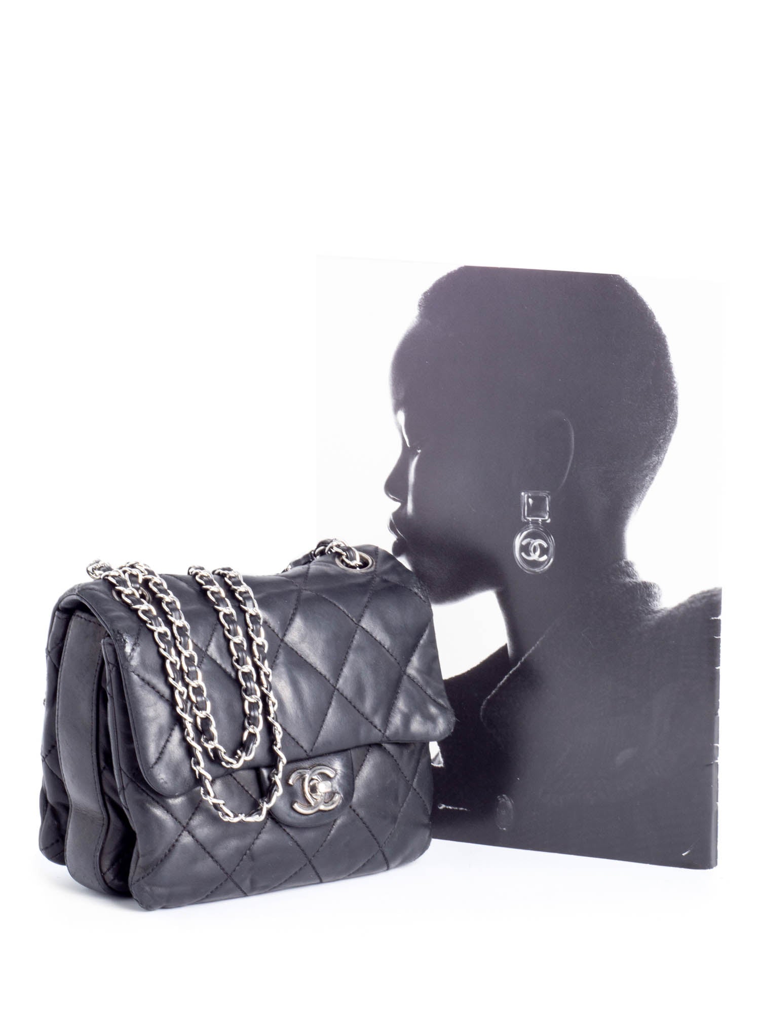 CHANEL CC Logo Quilted Leather Mini Flap Messenger Bag Black-designer resale