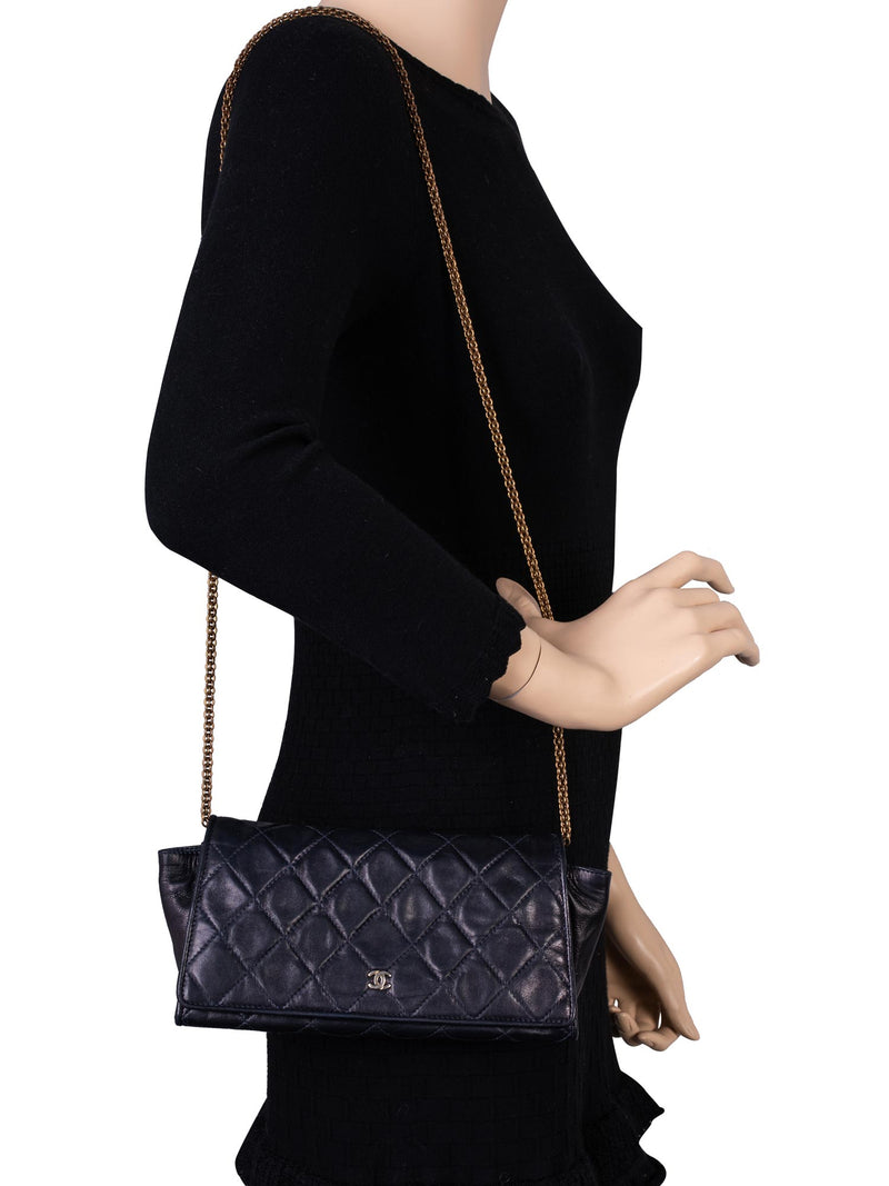 CHANEL CC Logo Quilted Leather Mini Flap Messenger Bag Navy Blue-designer resale