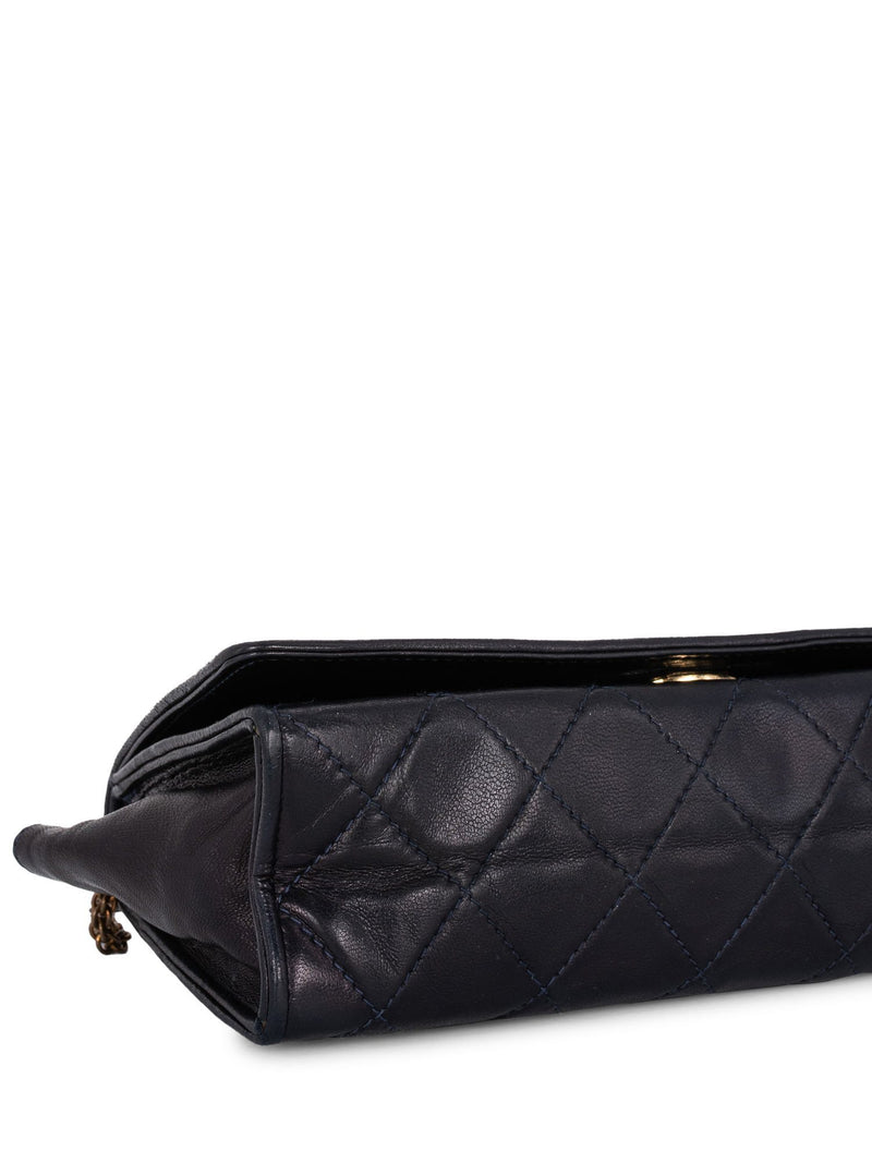 CHANEL CC Logo Quilted Leather Mini Flap Messenger Bag Navy Blue-designer resale
