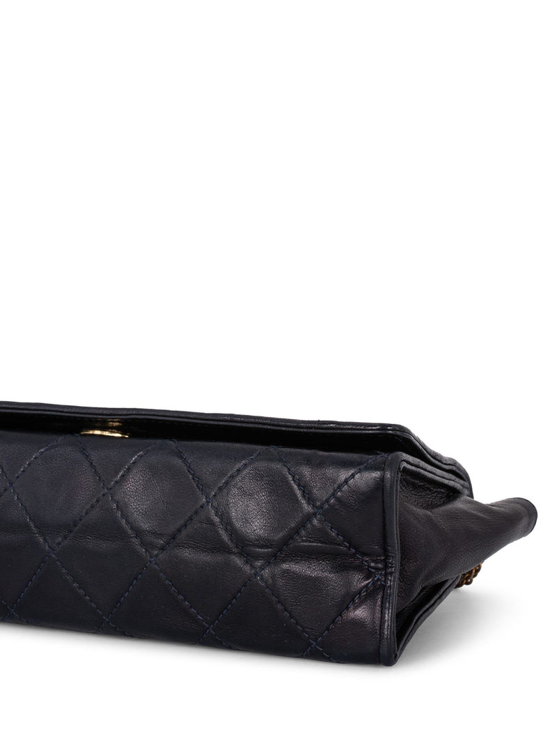 CHANEL CC Logo Quilted Leather Mini Flap Messenger Bag Navy Blue-designer resale