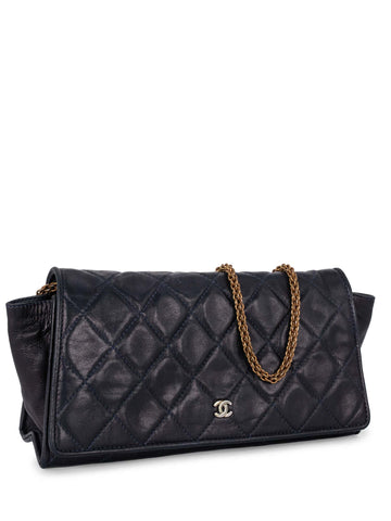 CHANEL CC Logo Quilted Leather Mini Flap Messenger Bag Navy Blue-designer resale
