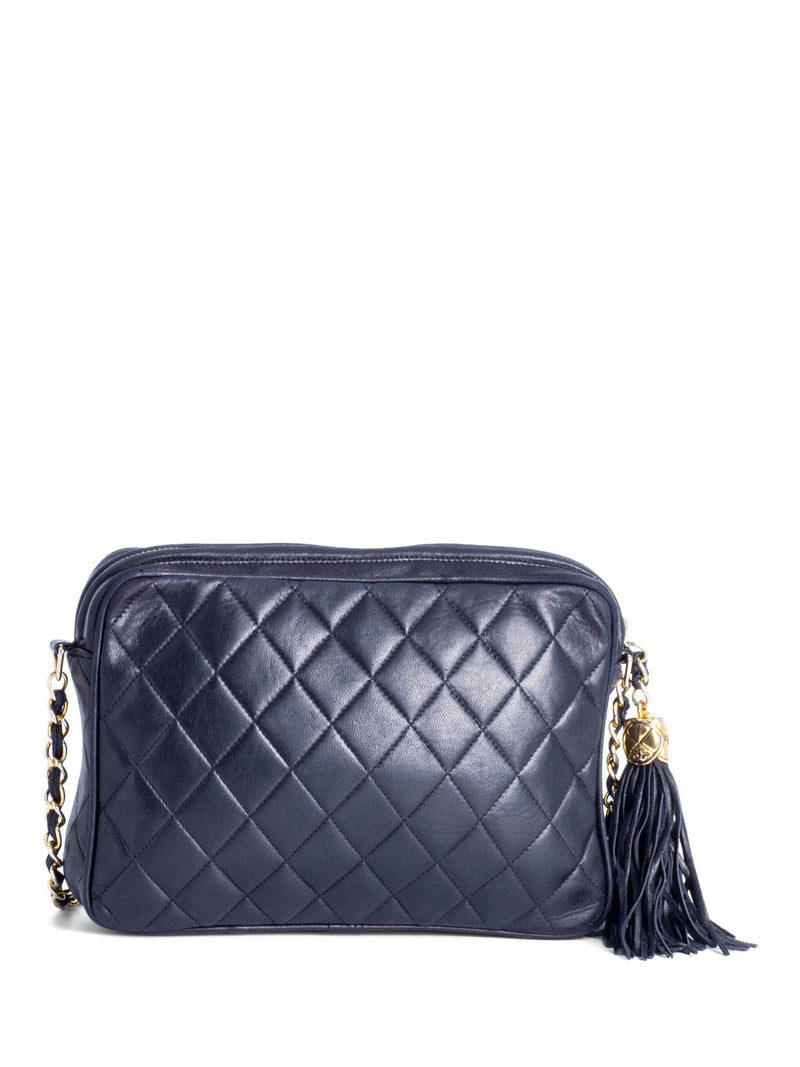 CHANEL CC Logo Quilted Leather Tassel Camera Messenger Bag Black-designer resale
