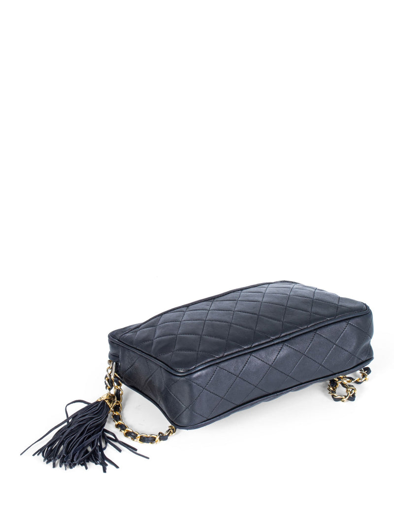 CHANEL CC Logo Quilted Leather Tassel Camera Messenger Bag Black-designer resale