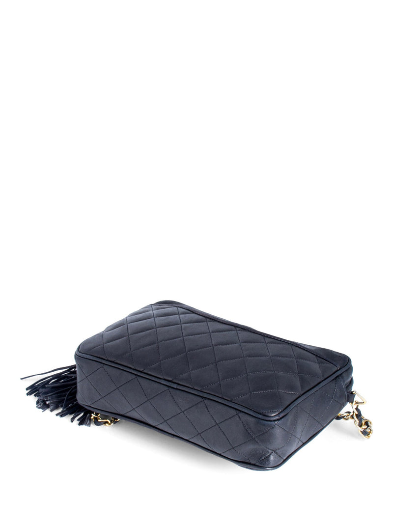 CHANEL CC Logo Quilted Leather Tassel Camera Messenger Bag Black-designer resale