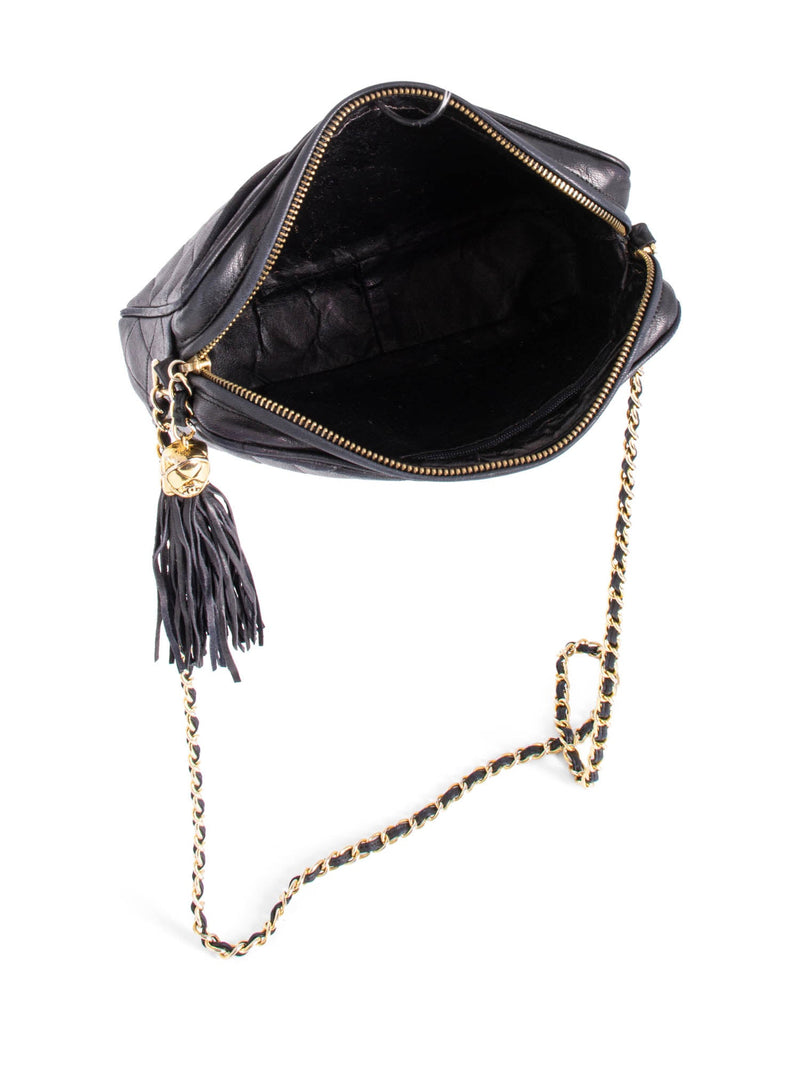 CHANEL CC Logo Quilted Leather Tassel Camera Messenger Bag Black-designer resale