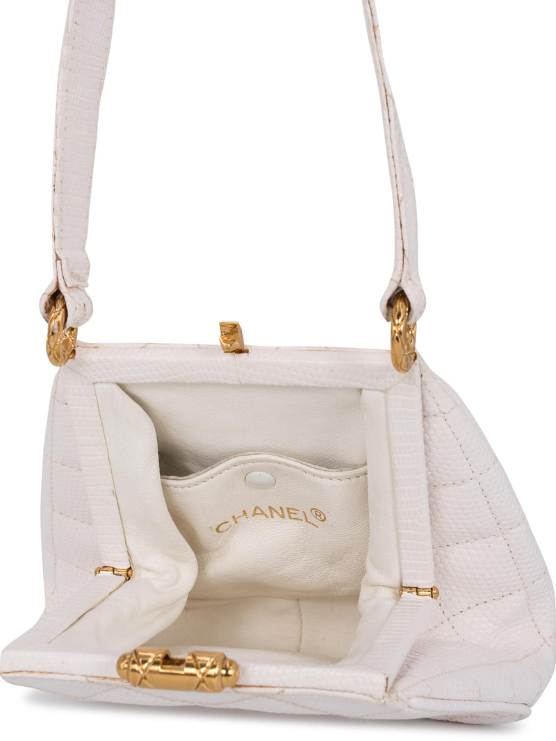 Chanel White Caviar Square Mini with 24K Gold Hardware