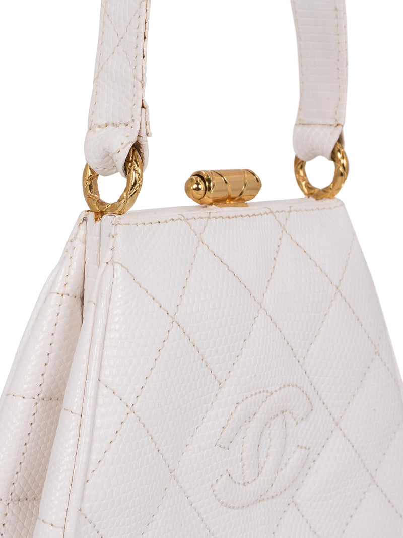 NIB CHANEL 23K White Mini SLG Quilted Aged Calfskin Leather Kelly Bag GHW