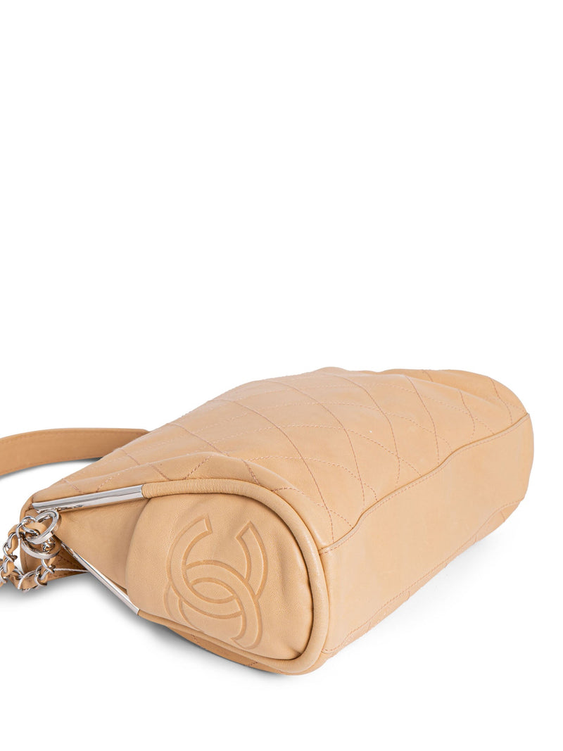 CHANEL CC Logo Quilted Soft Leather Hobo Bag Beige-designer resale