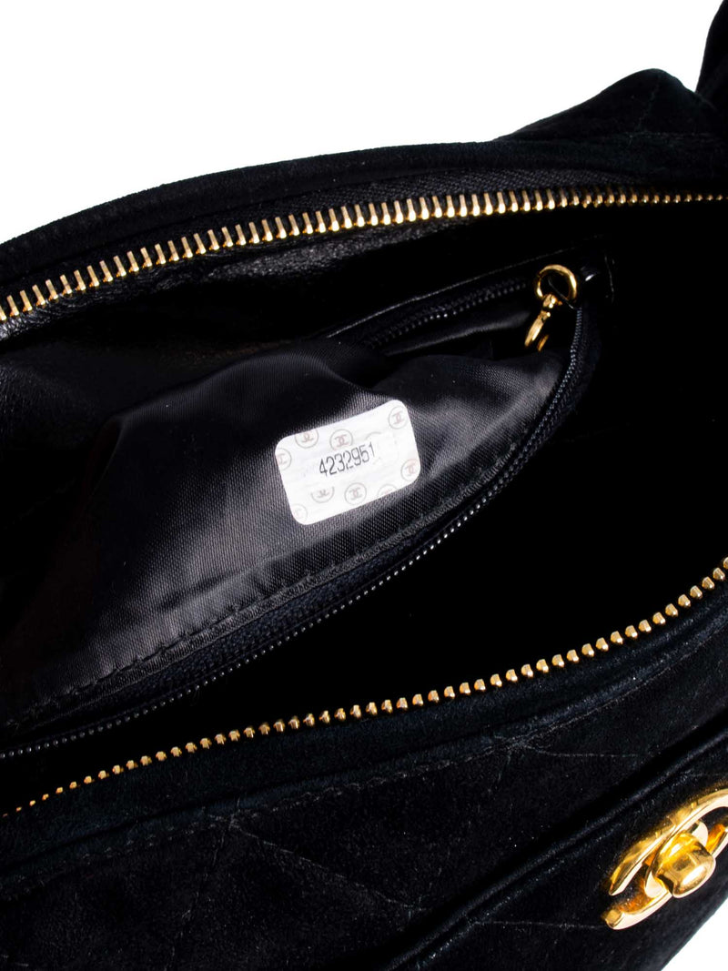 CHANEL CC Logo Quilted Suede Camera Messenger Bag Black-designer resale