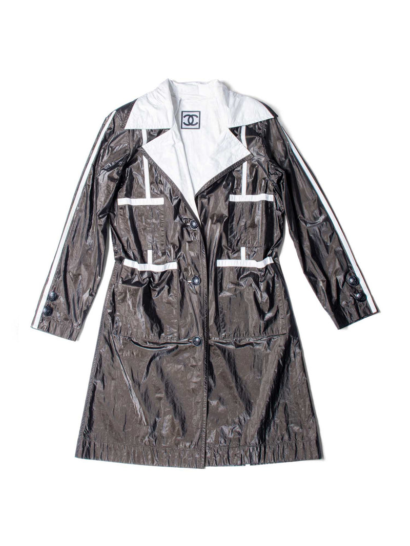 CHANEL CC Logo Rain Coat Brown White