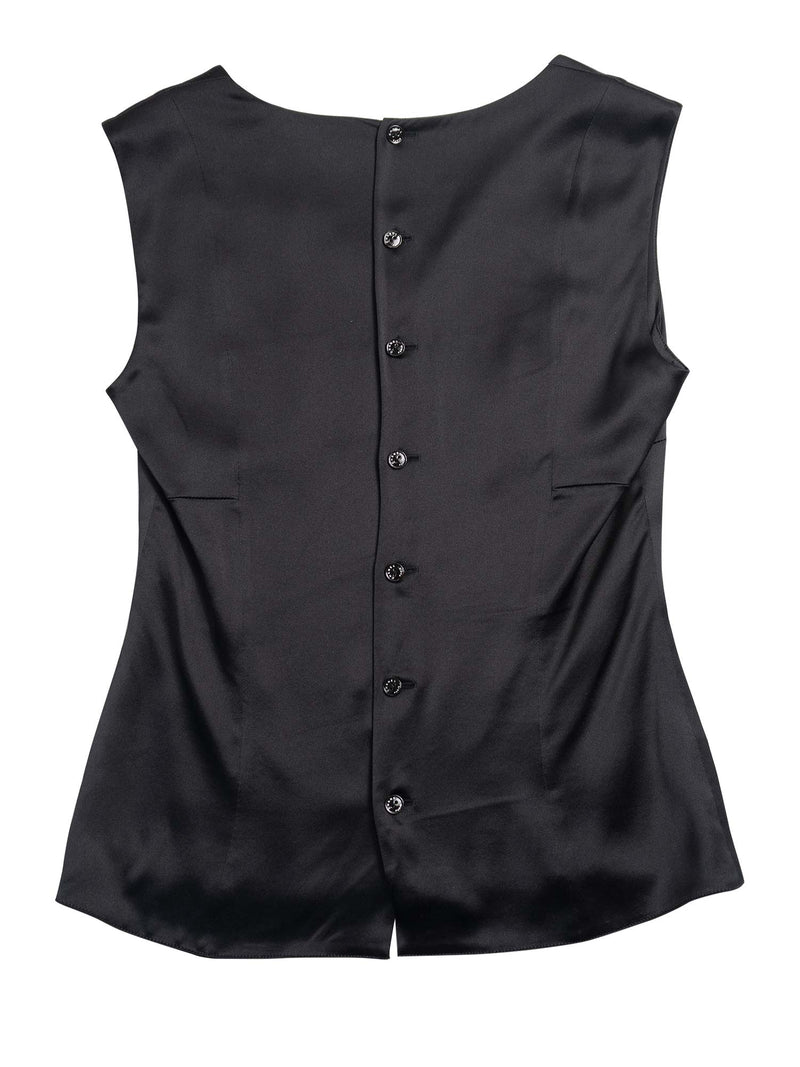 CHANEL CC Logo Satin Silk V-Neck Blouse Black-designer resale