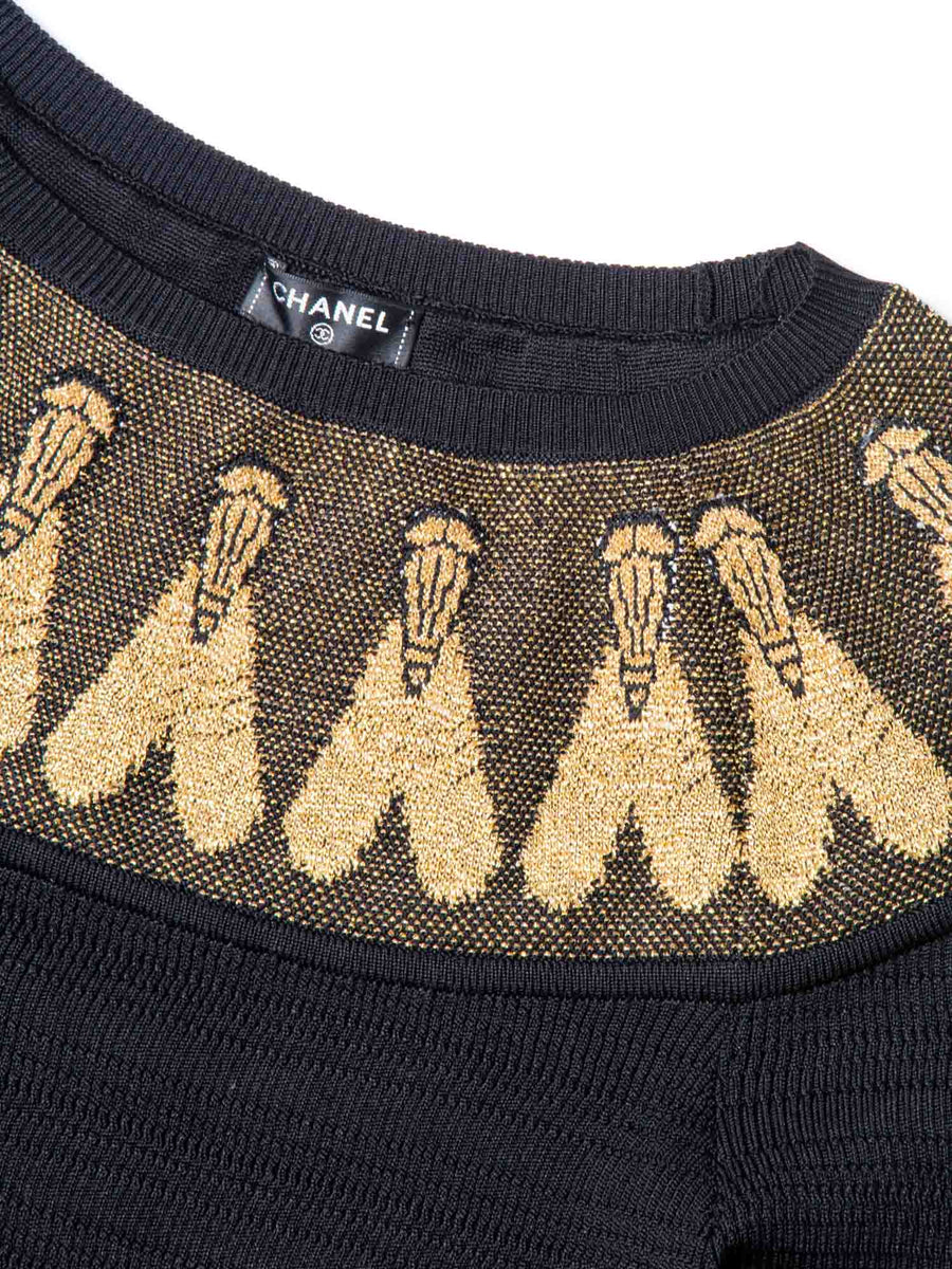 CHANEL CC Logo Scarab Beetle Knit Sweater Black