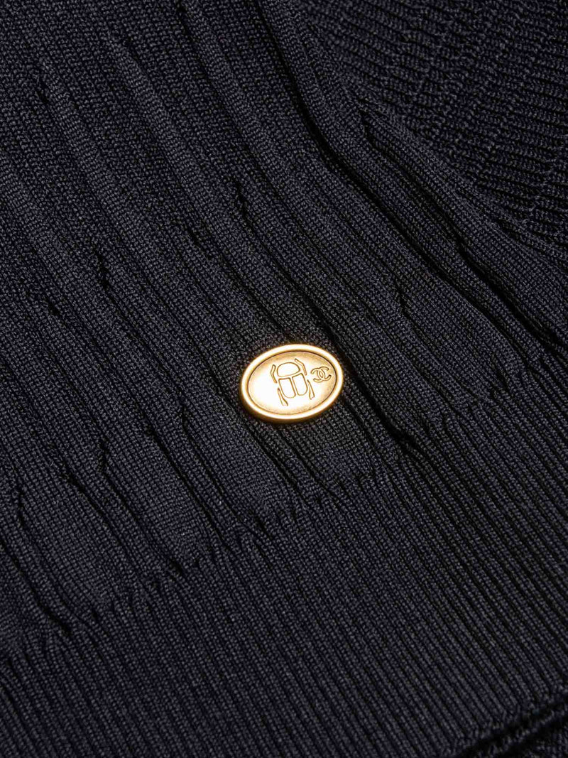 CHANEL CC Logo Scarab Beetle Knit Sweater Black-designer resale