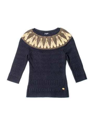 CHANEL CC Logo Scarab Beetle Knit Sweater Black-designer resale