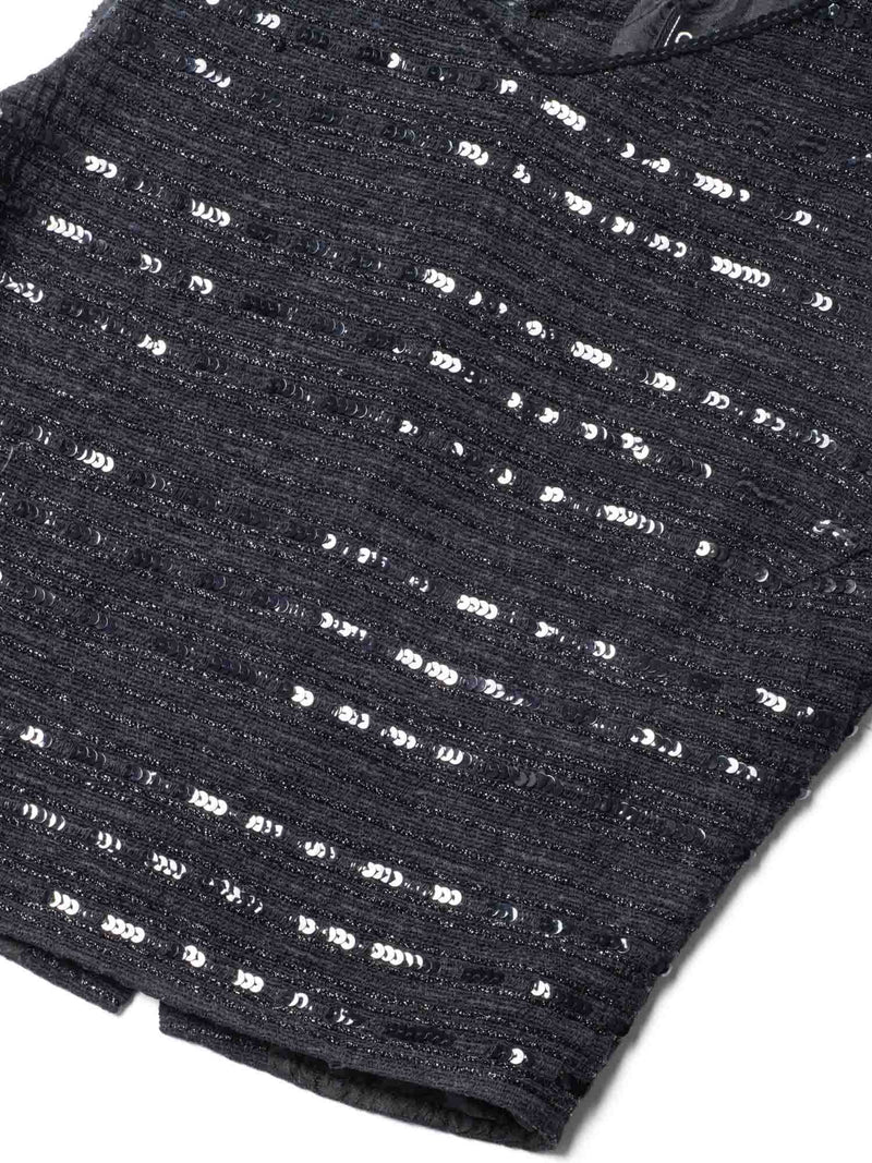 CHANEL CC Logo Sequin Tweed Cropped Top Black-designer resale