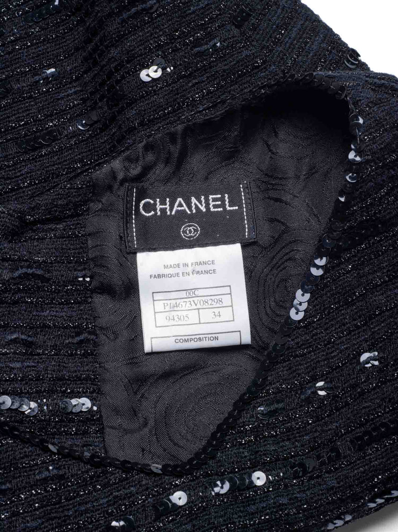 CHANEL CC Logo Sequin Tweed Cropped Top Black-designer resale